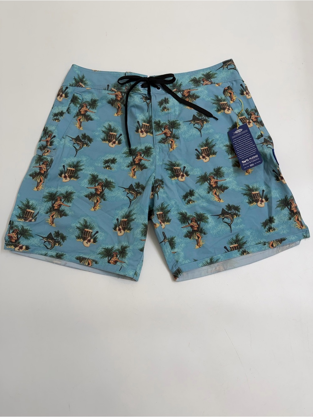 NWT AFTCO Hawaiian Hula Marlin‎ AFTECH Performance Fishing Board Shorts 32